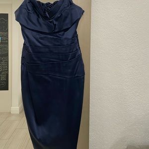 Anne Klein worn once midnight blue satin midi cocktail dress
